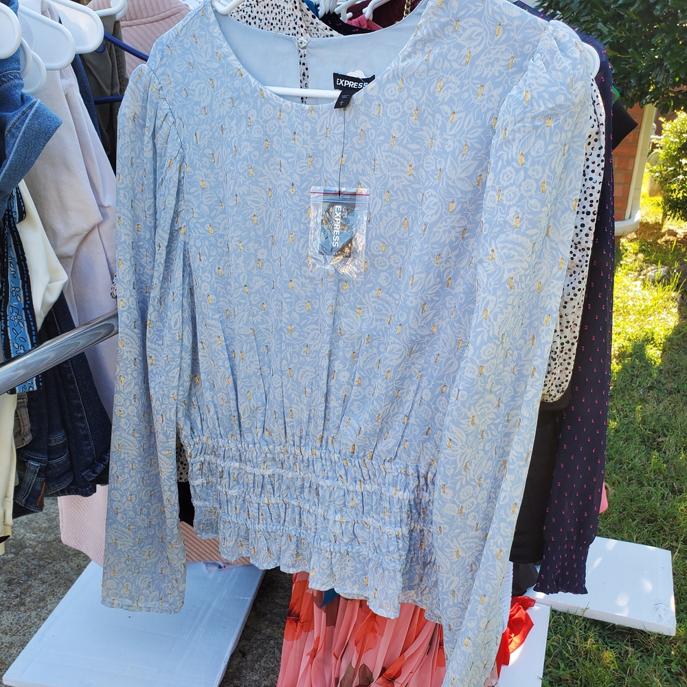 Express Light Blue and Gold  Top